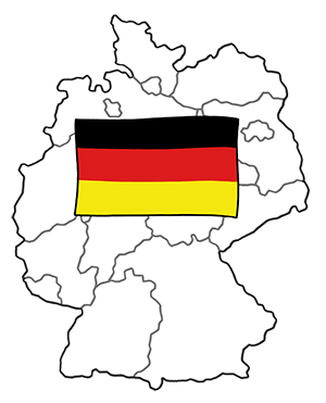 Eine Deutschland-Flagge vor dem Umriss Deutschlands